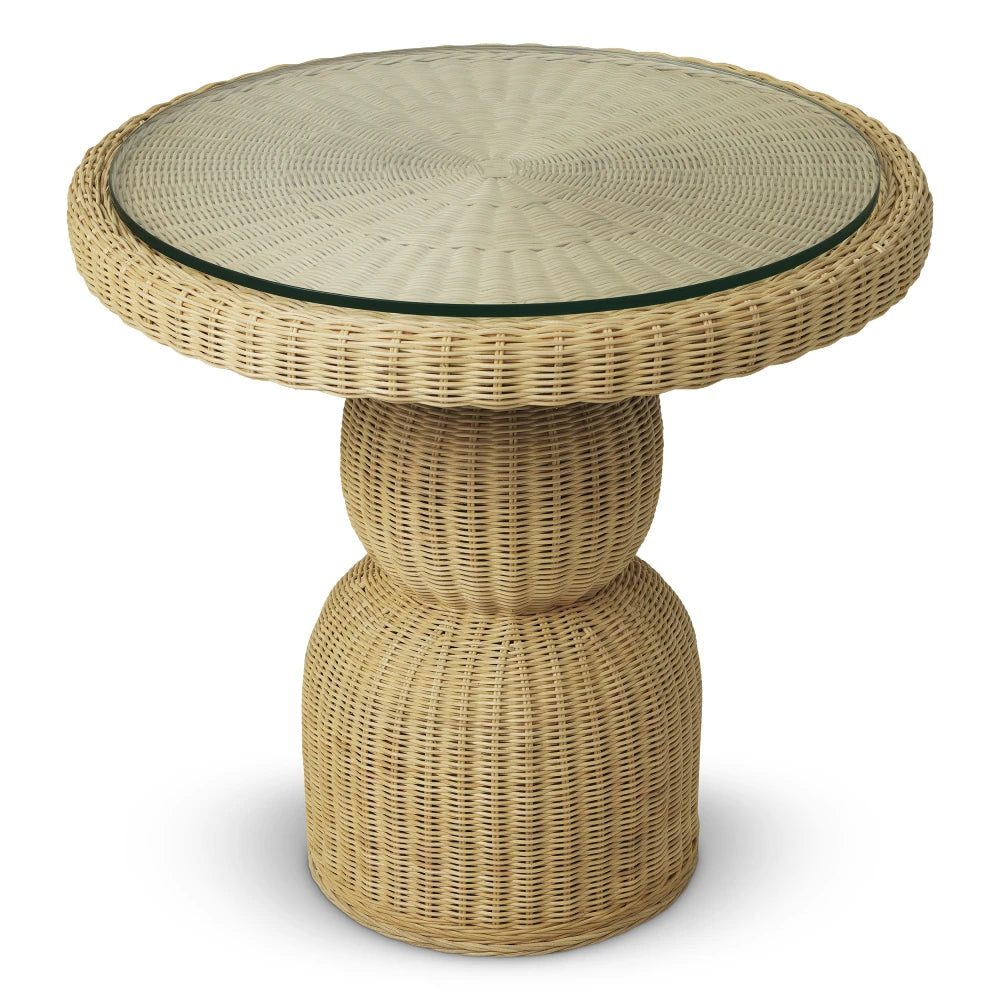 Masa din Sticla Transparent si Rattan Maro D80xH74cm Tiago Eichholtz