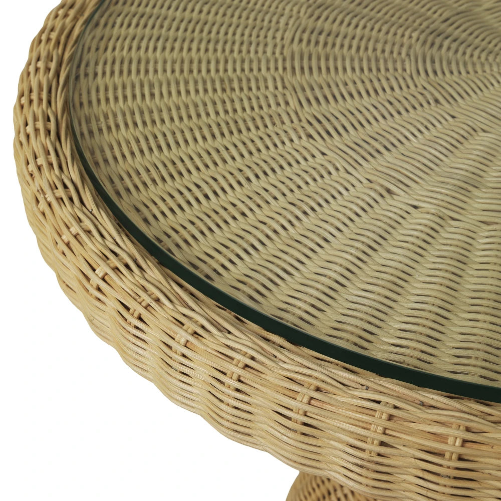Masa din Sticla Transparent si Rattan Maro D80xH74cm Tiago Eichholtz
