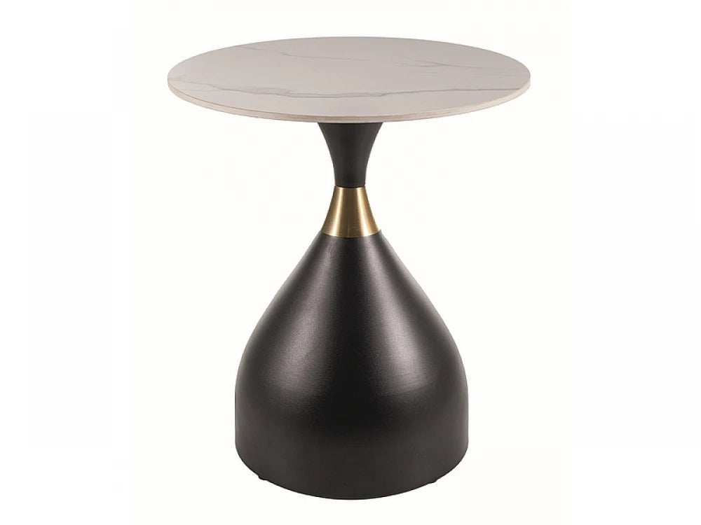 Masuta laterala Rotunda din Ceramica Alb cu efect de marmura si Metal Negru D50xH57cm Virgo