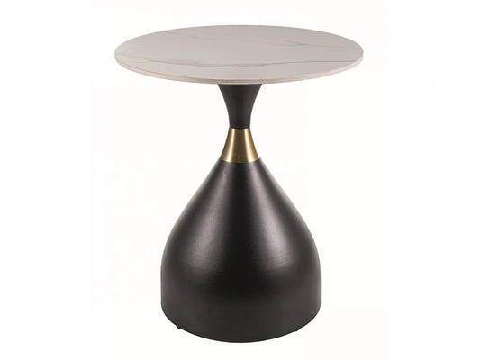 Masuta laterala Rotunda din Ceramica Alb cu efect de marmura si Metal Negru D50xH57cm Virgo