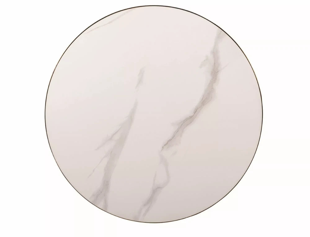 Masuta laterala Rotunda din Ceramica Alb cu efect de marmura si Metal Negru D50xH57cm Virgo