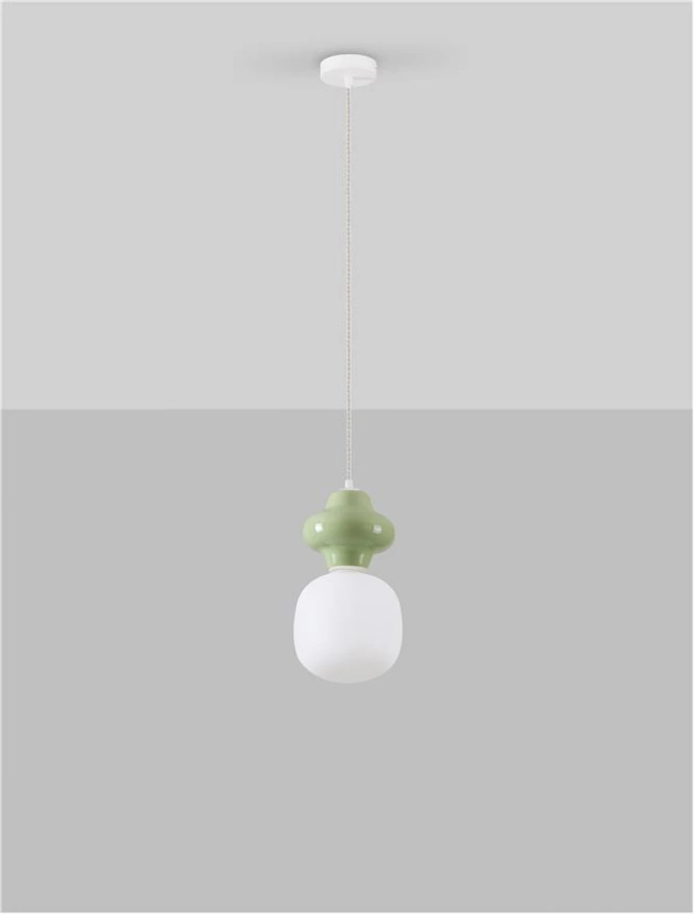 Pendul din Metal Alb Ceramica verde si Sticla alb H198xD18cm IP20 E14 5W Clio