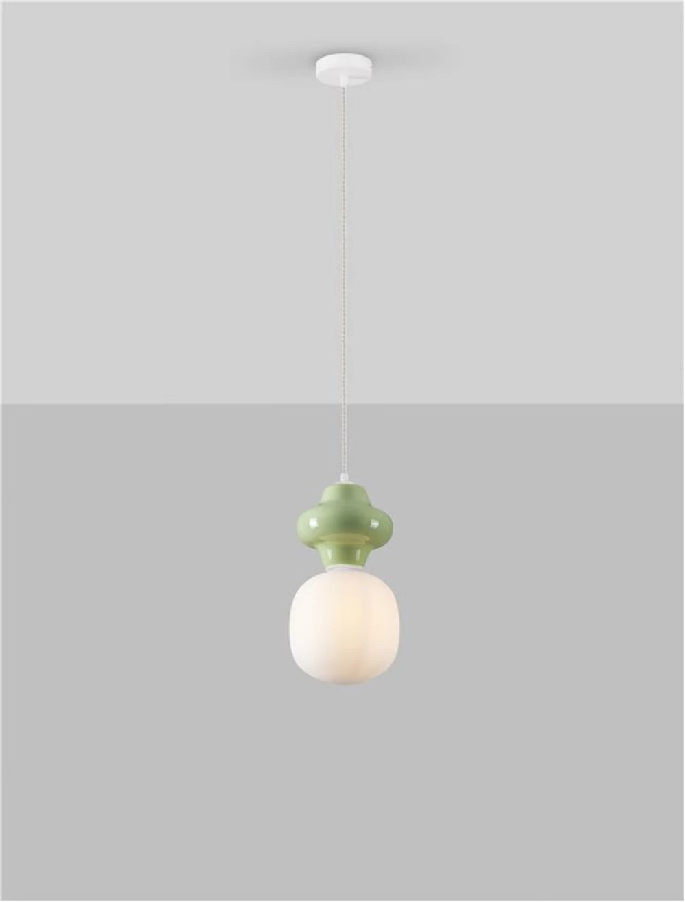 Pendul din Metal Alb Ceramica verde si Sticla alb H198xD18cm IP20 E14 5W Clio