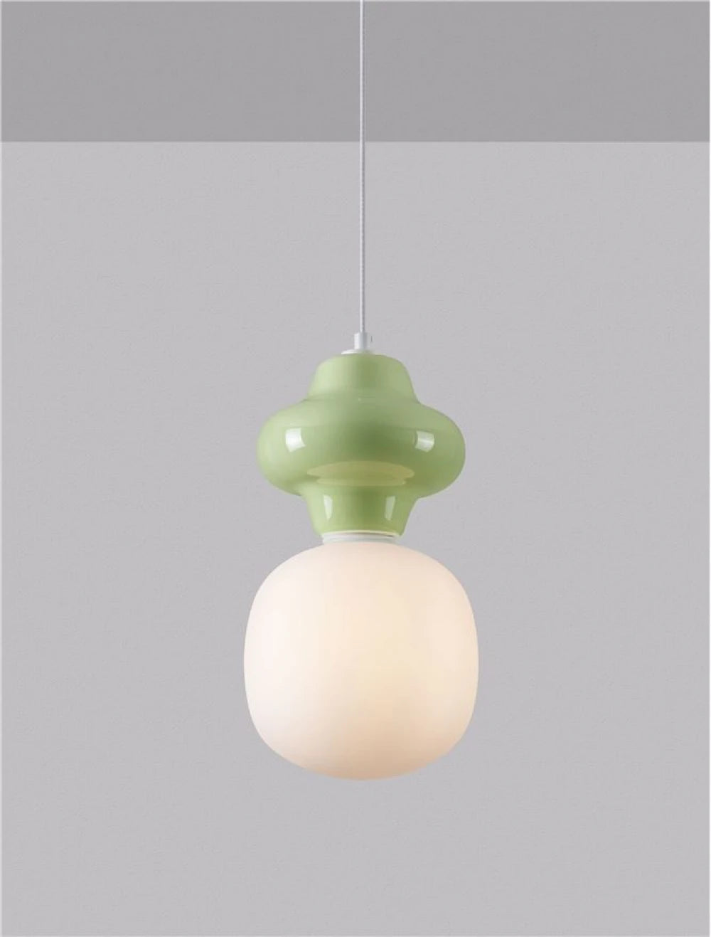 Pendul din Metal Alb Ceramica verde si Sticla alb H198xD18cm IP20 E14 5W Clio