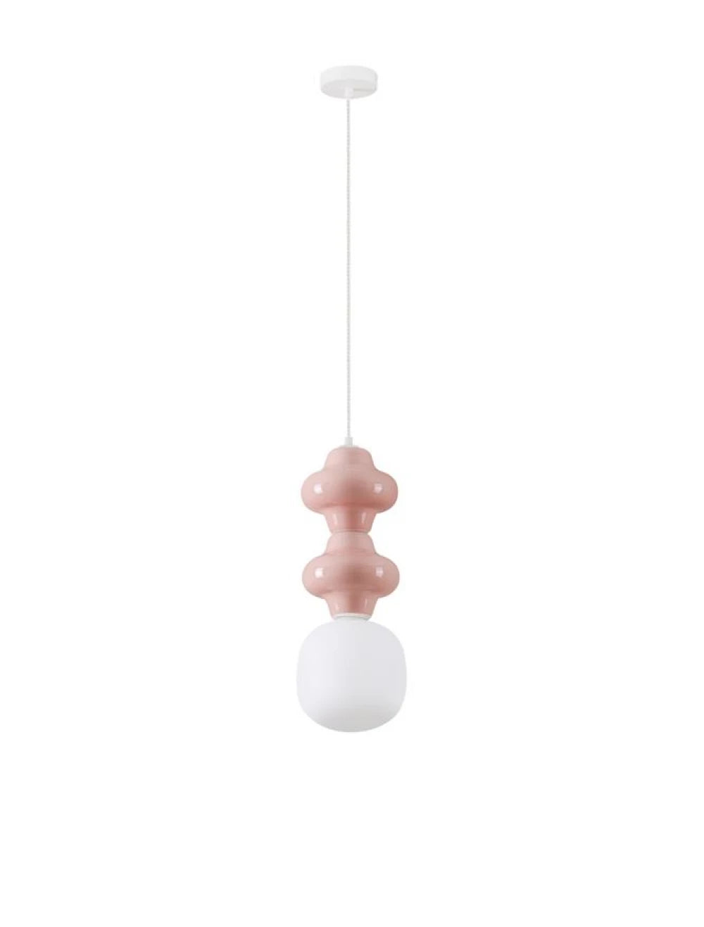 Pendul din Metal Alb Ceramica Roz si Sticla alb H215xD18cm IP20 E14 5W Clio