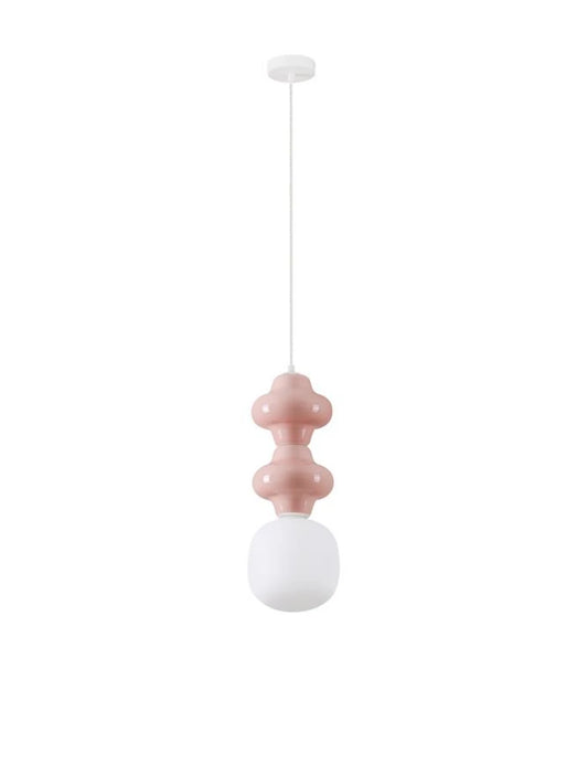 Pendul din Metal Alb Ceramica Roz si Sticla alb H215xD18cm IP20 E14 5W Clio