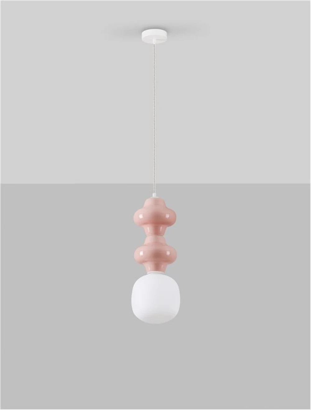 Pendul din Metal Alb Ceramica Roz si Sticla alb H215xD18cm IP20 E14 5W Clio