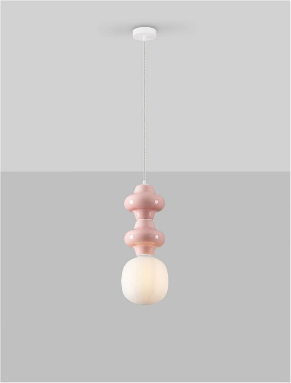 Pendul din Metal Alb Ceramica Roz si Sticla alb H215xD18cm IP20 E14 5W Clio