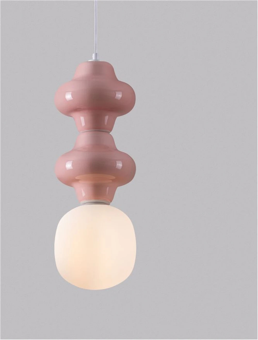 Pendul din Metal Alb Ceramica Roz si Sticla alb H215xD18cm IP20 E14 5W Clio