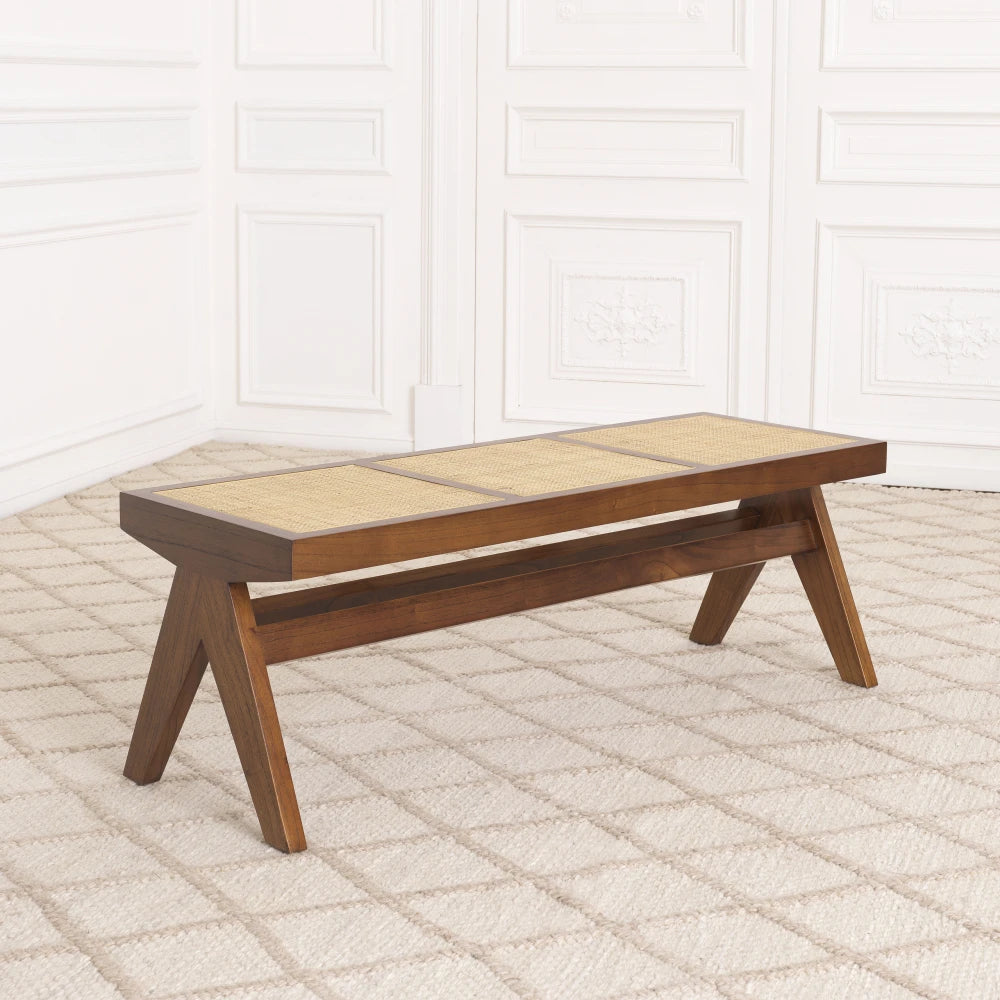 Bancheta din Ratan Bej si Lemn Maro L136xH47cm Arnaud Eichholtz