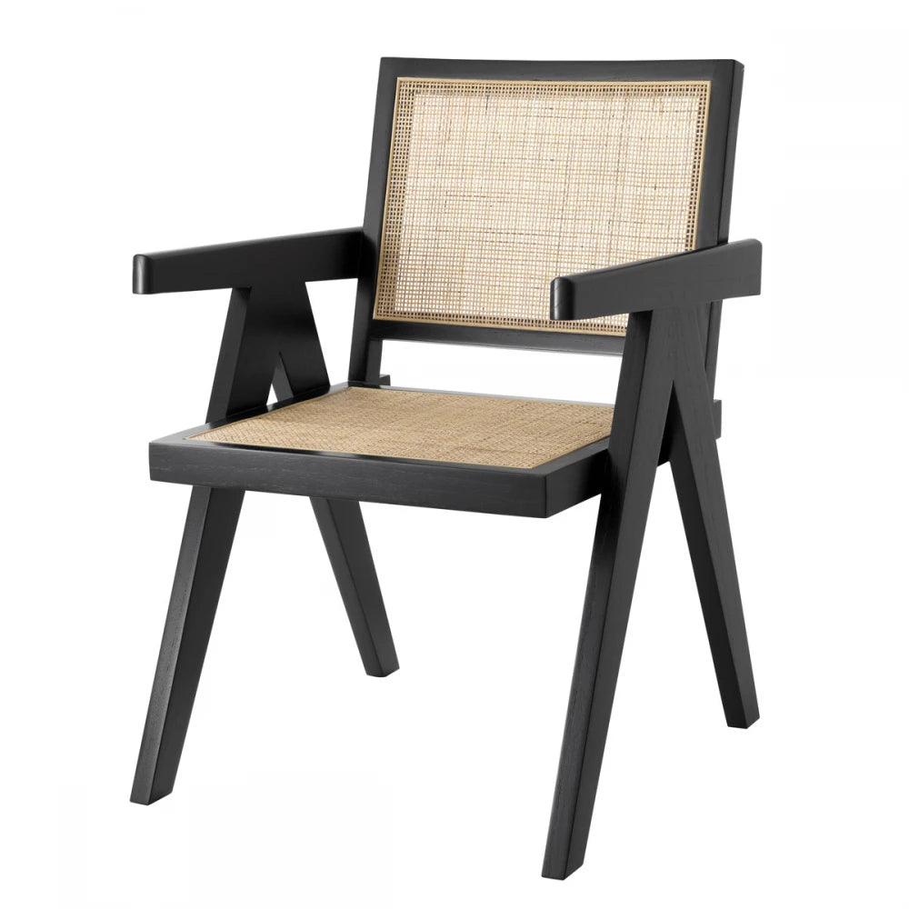 Scaun din Ratan Bej si Lemn Negru L57xA65.5xH90cm Aristide Eichholtz
