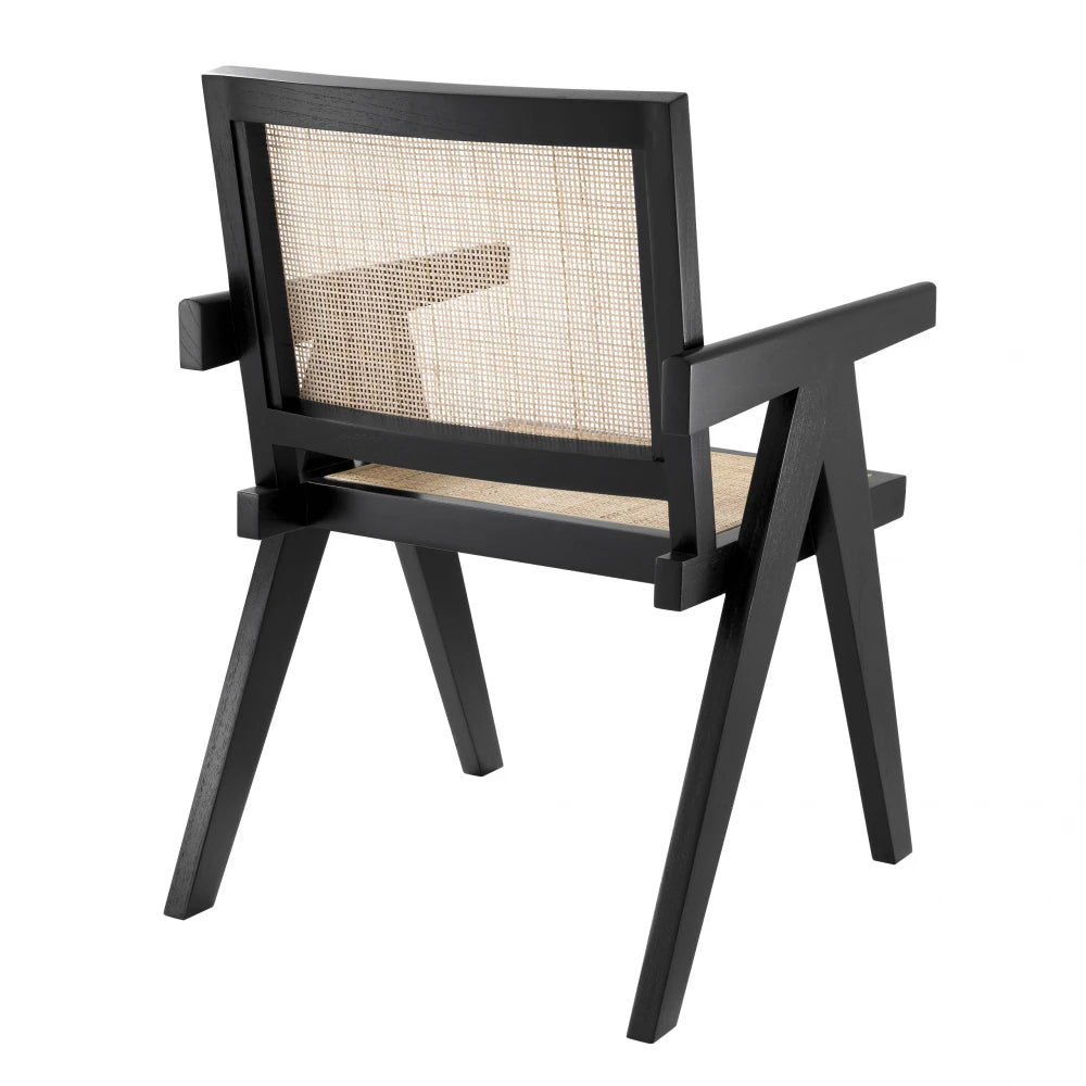 Scaun din Ratan Bej si Lemn Negru L57xA65.5xH90cm Aristide Eichholtz