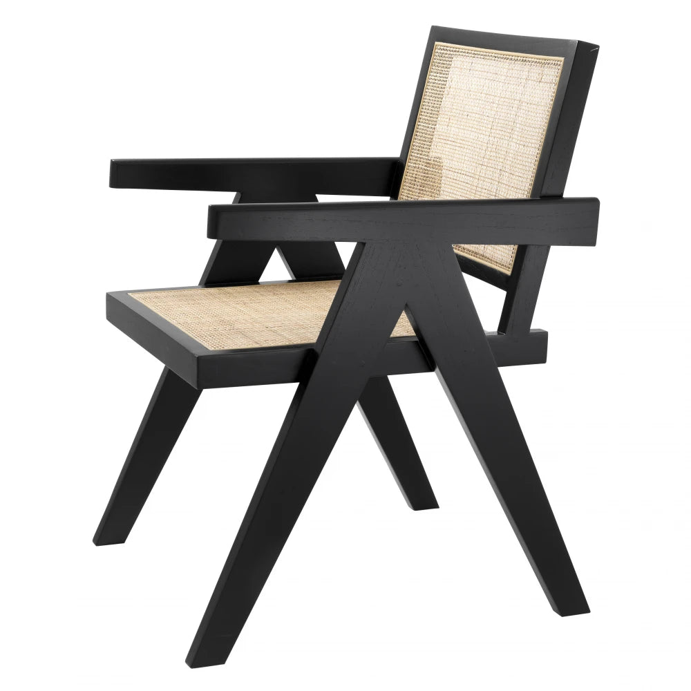 Scaun din Ratan Bej si Lemn Negru L57xA65.5xH90cm Aristide Eichholtz