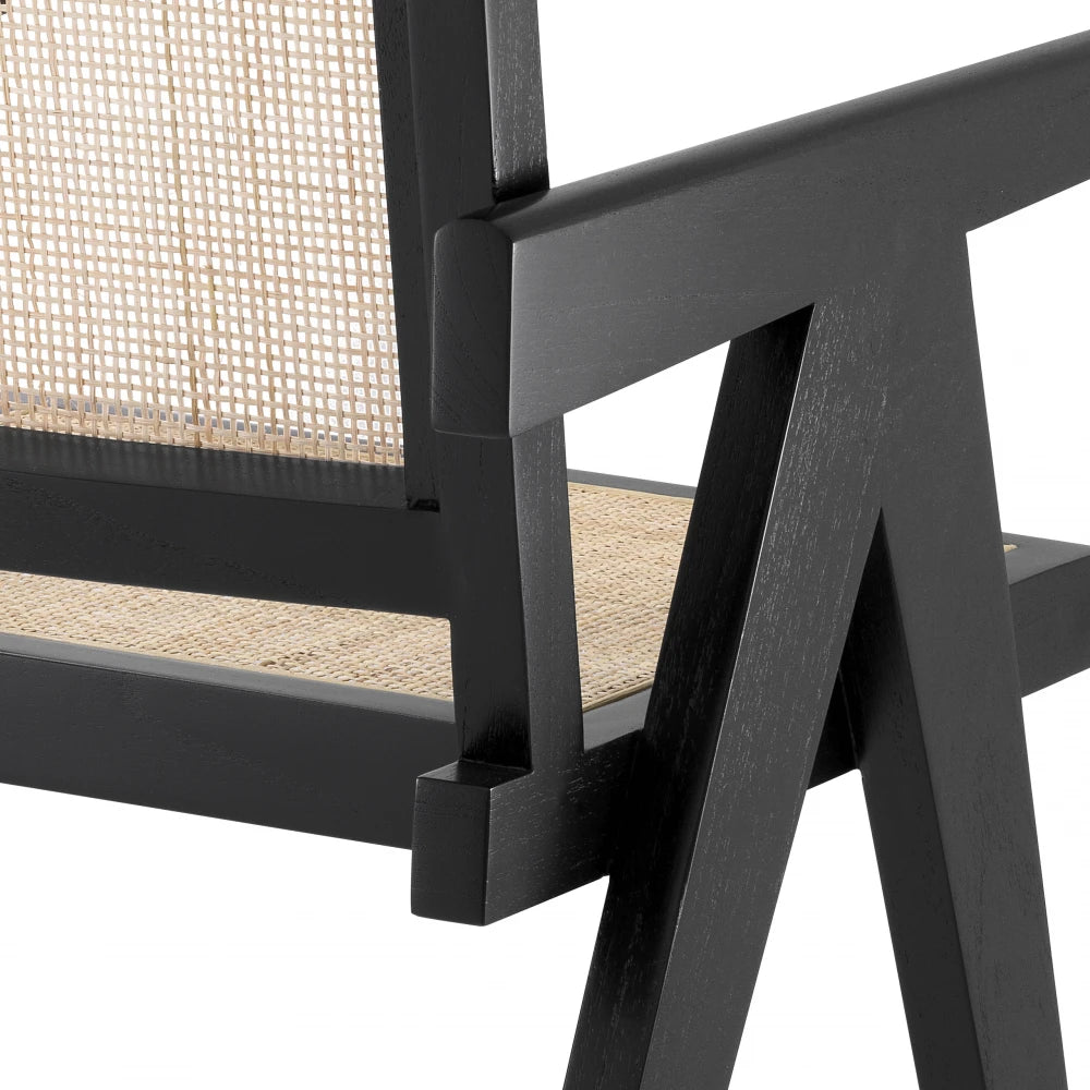 Scaun din Ratan Bej si Lemn Negru L57xA65.5xH90cm Aristide Eichholtz