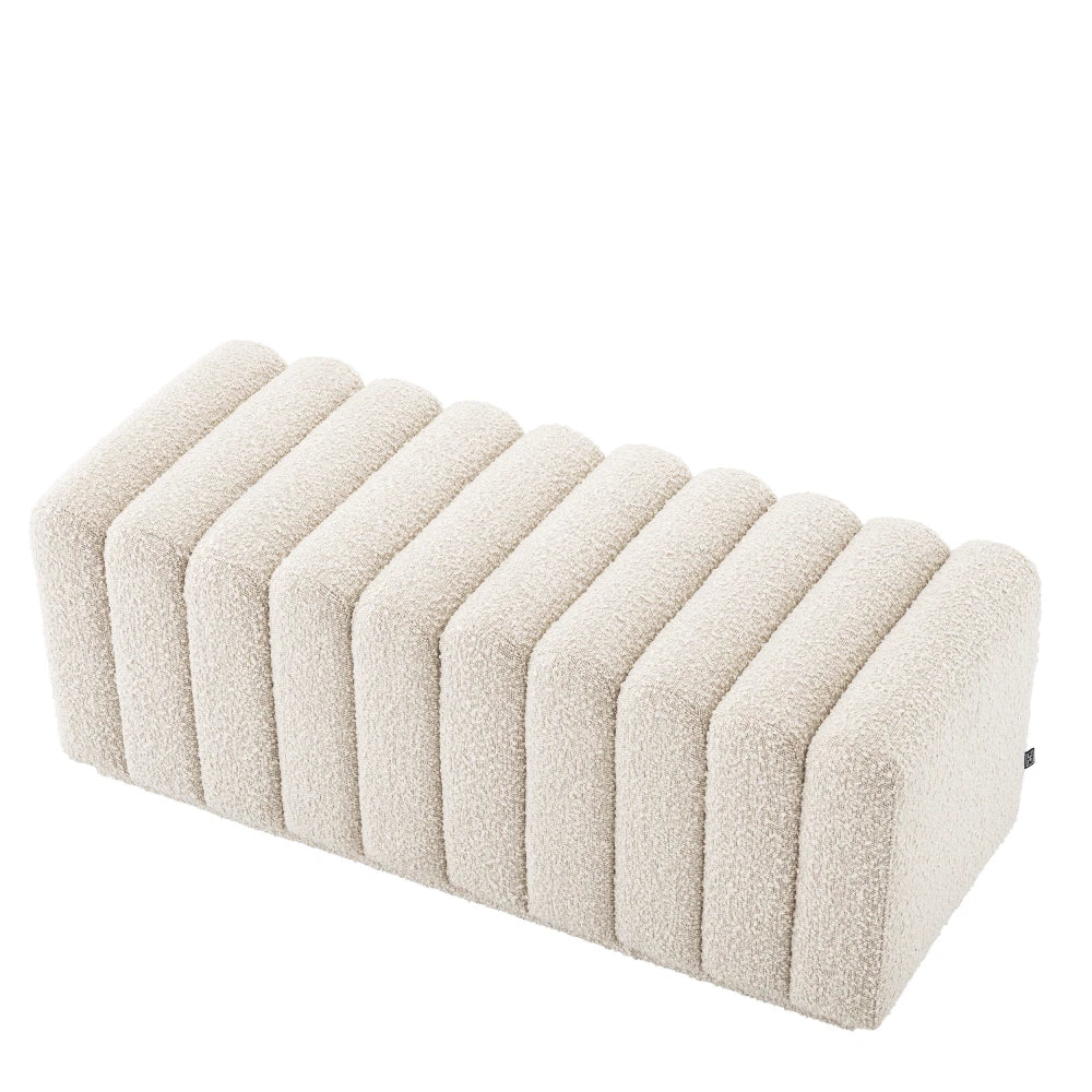 Bancheta tapitat cu Stofa boucle Crem L116xA47xH46cm Bente Eichholtz