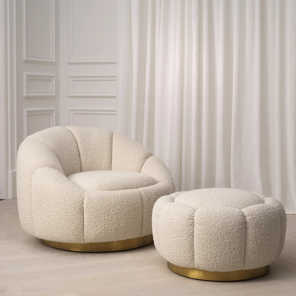 Puf rotativ tapitat cu Stofa boucle Crem D70xH40cm Inger Eichholtz