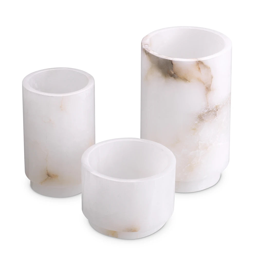 Set 3 suporturi lumanari din Alabastru Crem D13/10cm Leonidas Eichholtz