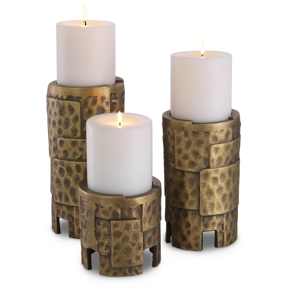 Set 3 suporturi lumanari din Metal Alama D12.5cm Laurentios Eichholtz