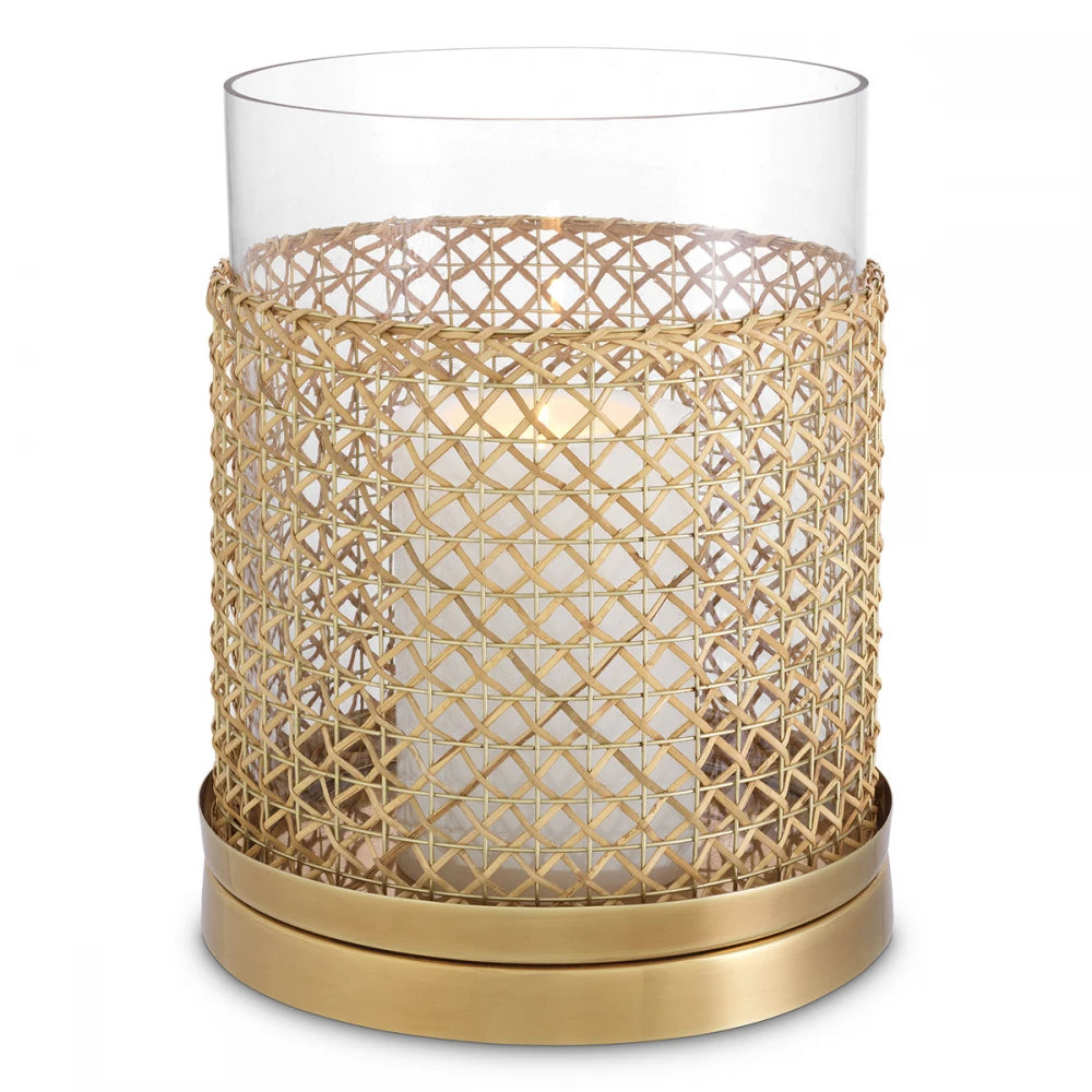 Suport lumanare din Metal/Ratan/Sticla Alama/Maro/Transparent D23.5cm Zimmerman L Eichholtz