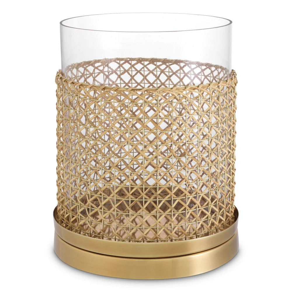 Suport lumanare din Metal/Ratan/Sticla Alama/Maro/Transparent D23.5cm Zimmerman L Eichholtz