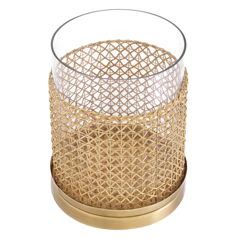 Suport lumanare din Metal/Ratan/Sticla Alama/Maro/Transparent D23.5cm Zimmerman L Eichholtz