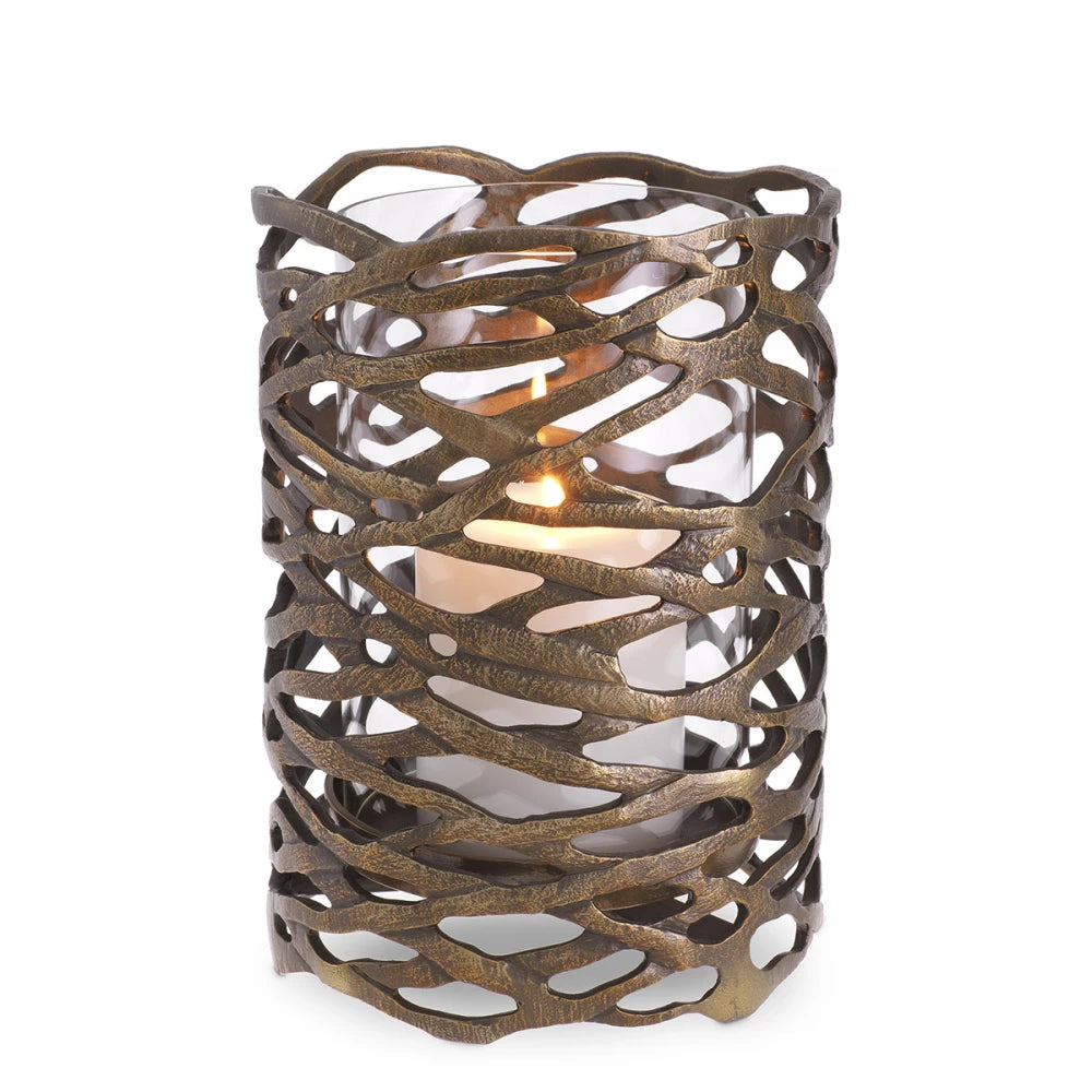 Suport lumanare din Metal/Sticla Alama/Transparent D21.5cm Lanai S Eichholtz