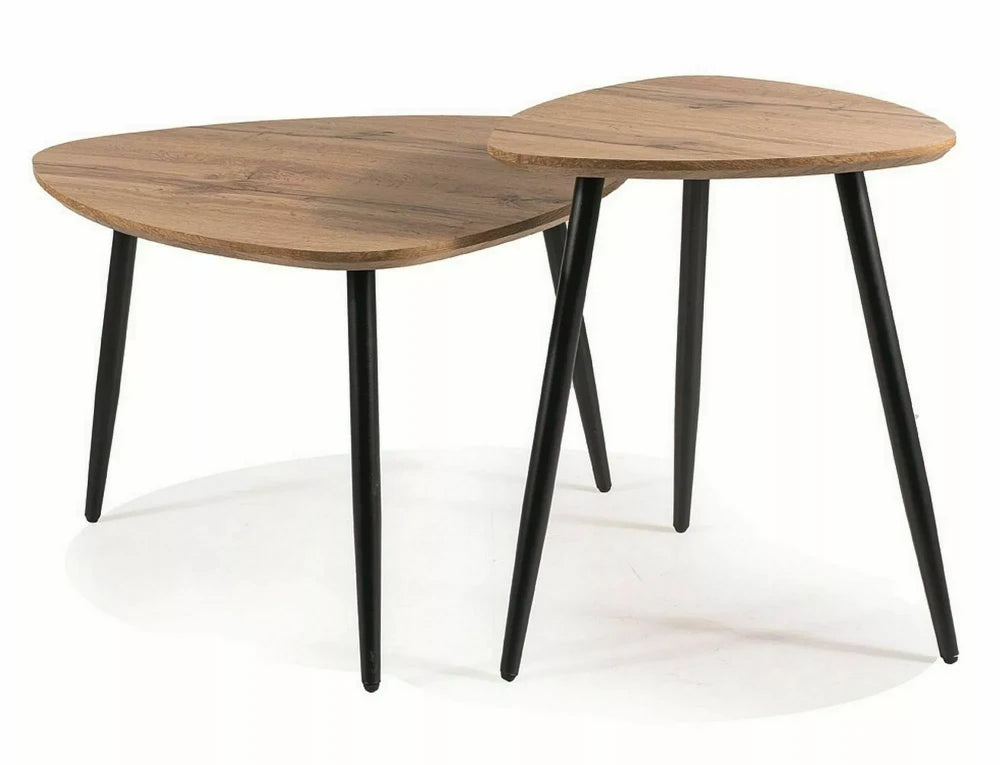 Set 2 masute de cafea din Metal Negru mat si MDF+Furnir Maro L40/60xH48/40cm Twin