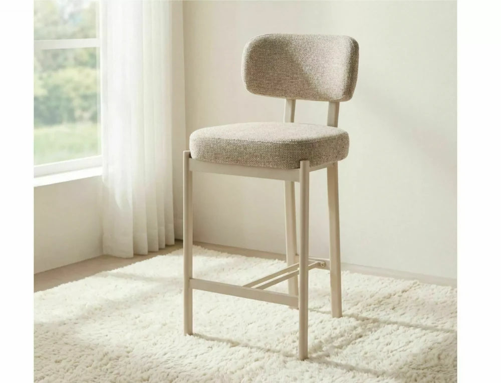 Scaun de insula tapitat cu Stofa Bej deschis cu picioare din Metal Bej H92xL45xA49cm Misaki
