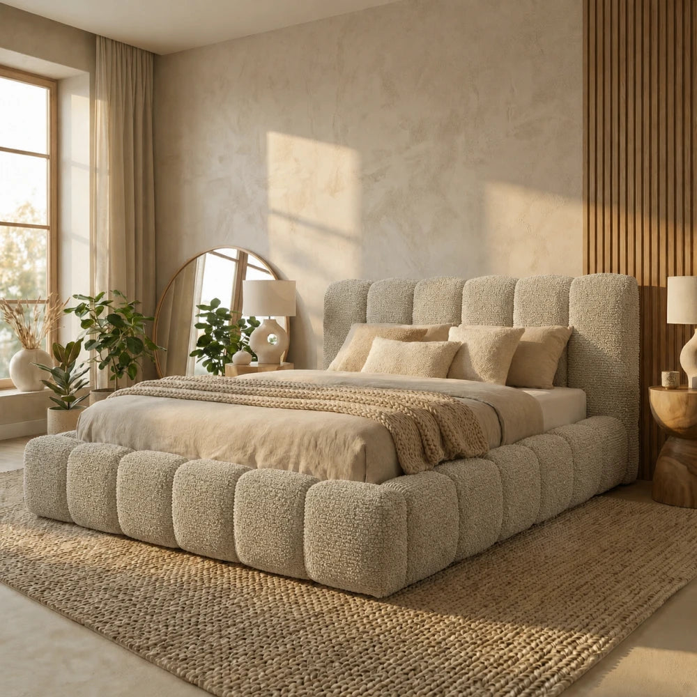 Pat tapitat cu material boucle Bej 180 x 200 Dallas Slim