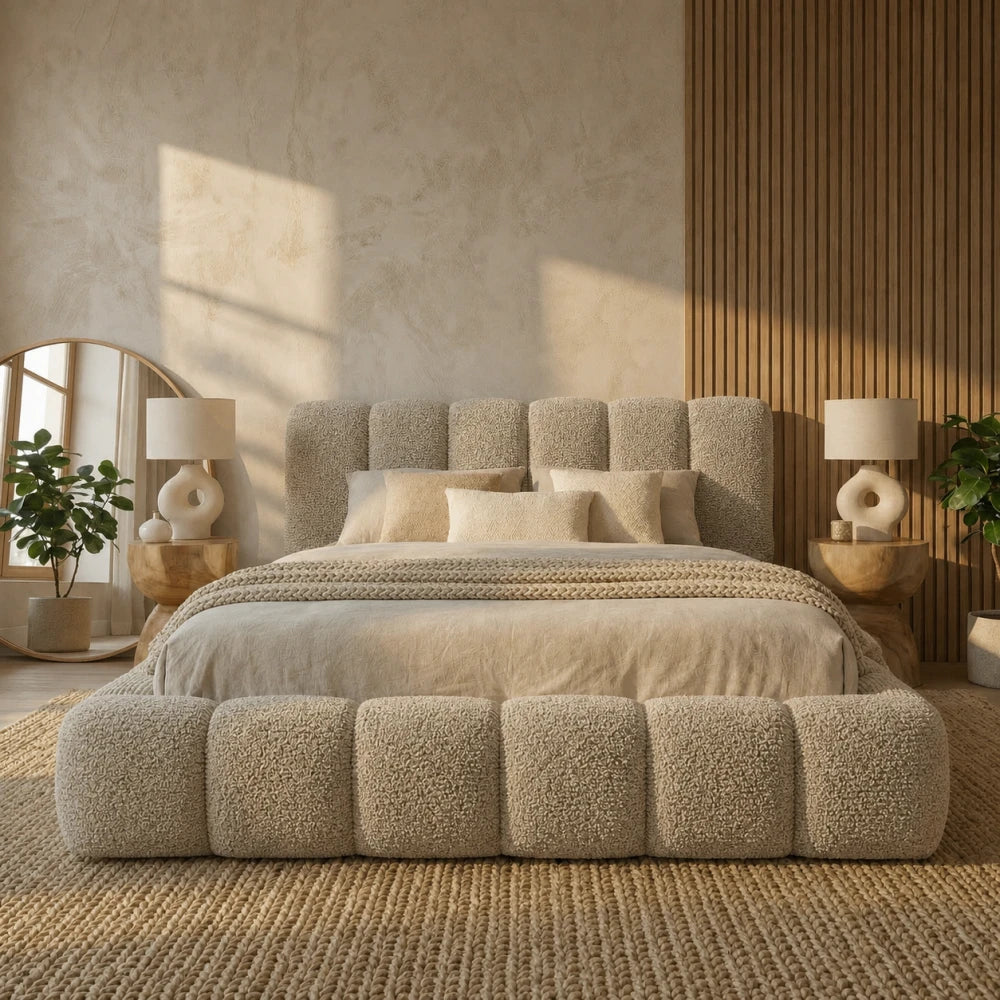 Pat tapitat cu material boucle Bej 180 x 200 Dallas Slim