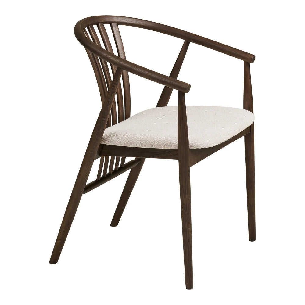 Scaun din Stofa Bej si Lemn de stejar Maro inchis L54xH78cm Agustin