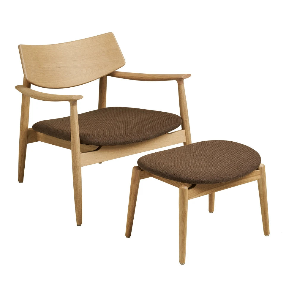 Set fotoliu cu taburet din Stofa Maro si Lemn de stejar Maro L68 / 43xH72 / 38cm Olvera