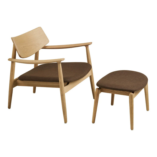 Set fotoliu cu taburet din Stofa Maro si Lemn de stejar Maro L68 / 43xH72 / 38cm Olvera