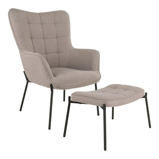 Set fotoliu cu taburet din Stofa Gri si Metal Negru L79 / 42,5xH98 / 39cm Glasgow