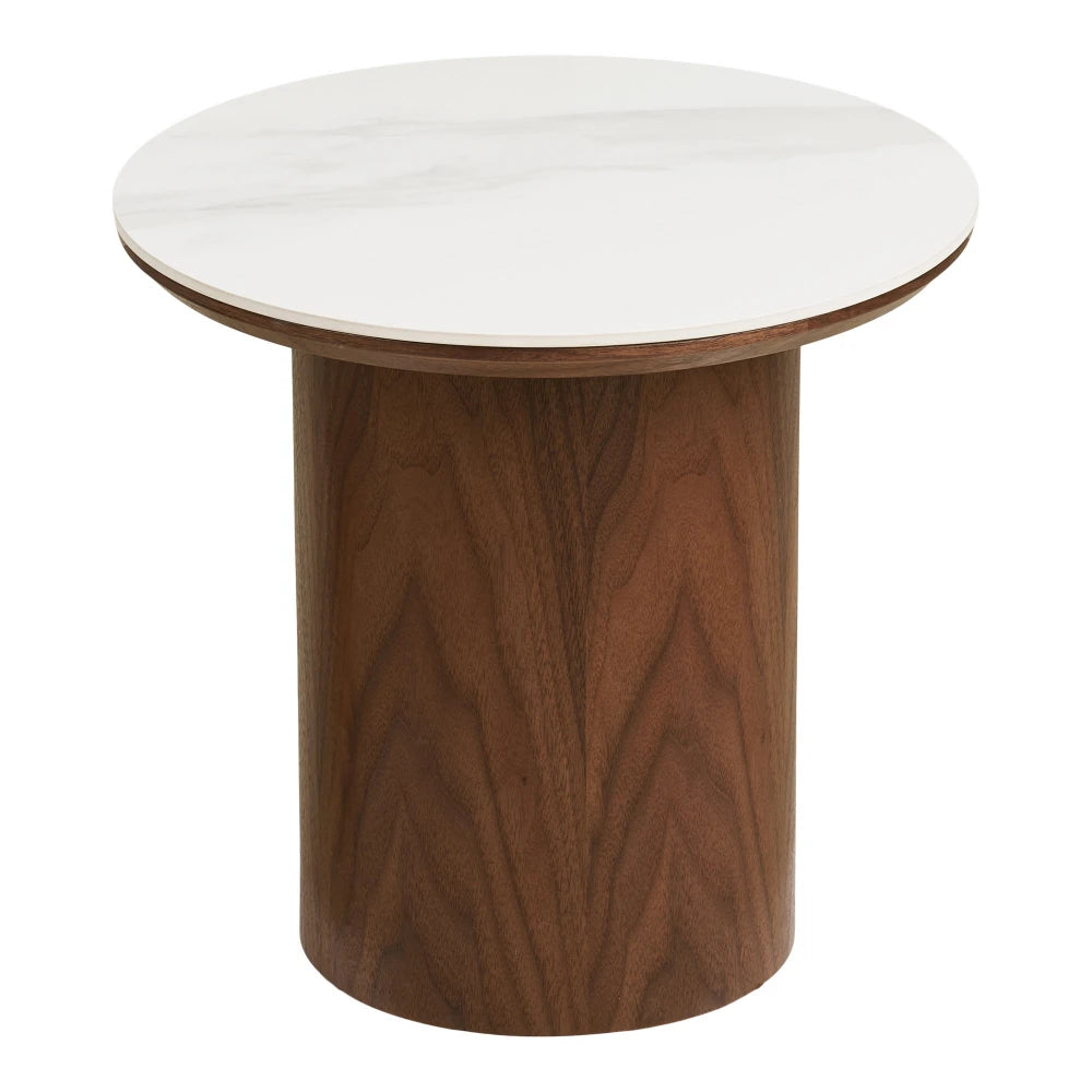 Masuta laterala din MDF+Furnir de frasin Maro si Ceramica Alb D40xH38cm Noli