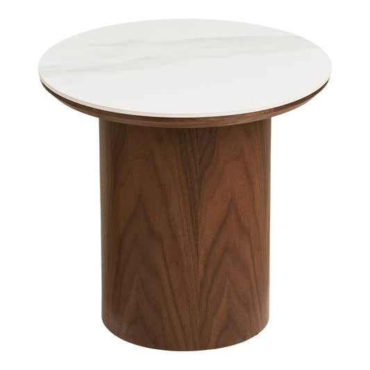 Masuta laterala din MDF+Furnir de frasin Maro si Ceramica Alb D40xH38cm Noli