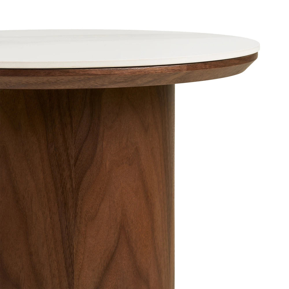 Masuta laterala din MDF+Furnir de frasin Maro si Ceramica Alb D40xH38cm Noli