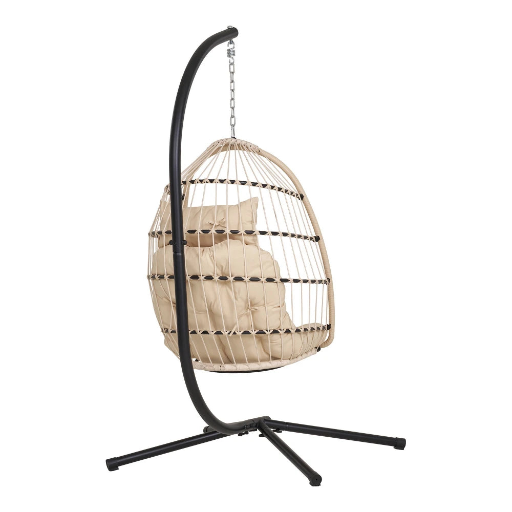 Fotoliu suspendat de exterior din Stofa Bej si Metal Negru L117xH195cm Patras