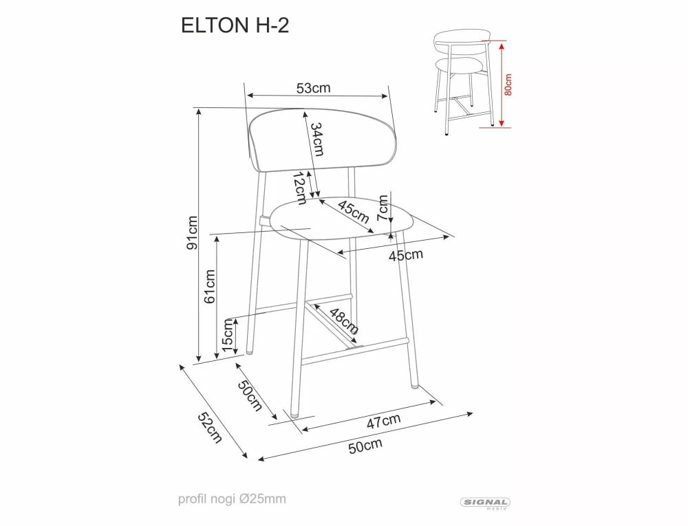 Scaun de insula tapitat cu Stofa Gri cu picioare din Metal Negru H91xL50xA52cm Elton