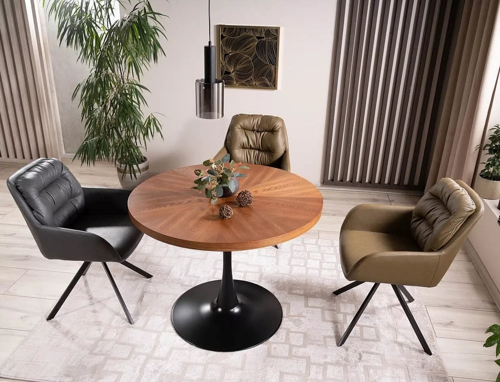 Masa Rotunda din MDF+Furnir Maro si Metal Negru D80xH76cm Amadeo