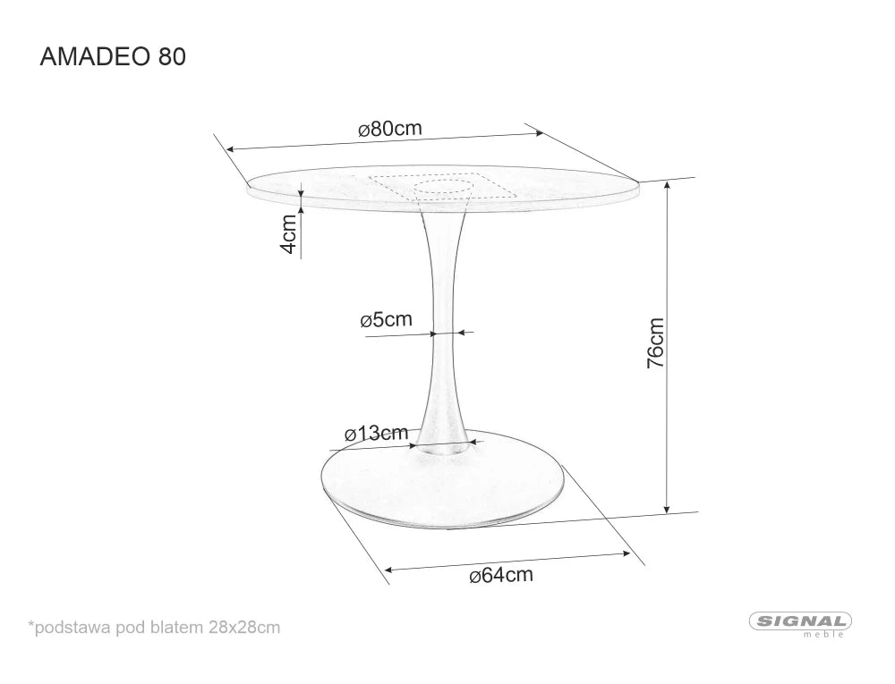 Masa Rotunda din MDF+Furnir Maro si Metal Negru D80xH76cm Amadeo