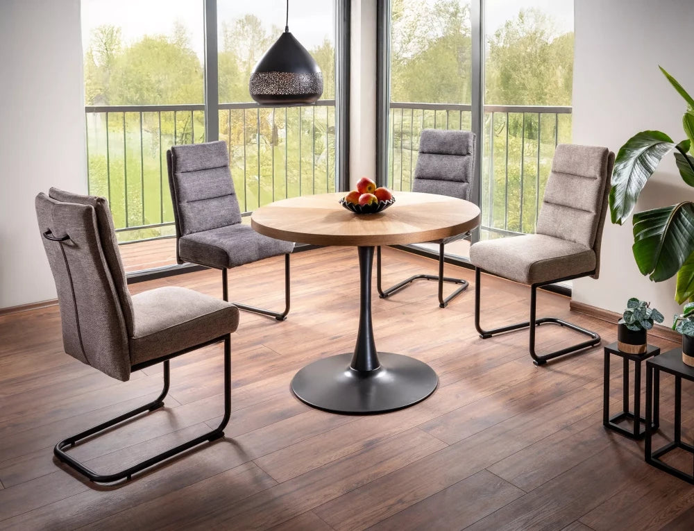 Masa Rotunda din MDF+Furnir Maro si Metal Negru D80xH76cm Amadeo