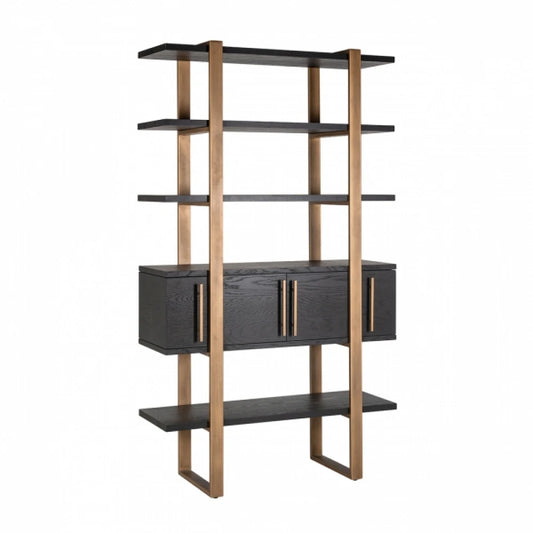 Biblioteca din Metal si Furnir de stejar Bronz/Negru L116xH200cm Cambon Richmond Interiors