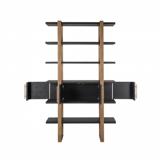 Biblioteca din Metal si Furnir de stejar Bronz/Negru L116xH200cm Cambon Richmond Interiors