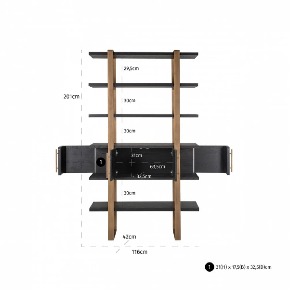 Biblioteca din Metal si Furnir de stejar Bronz/Negru L116xH200cm Cambon Richmond Interiors