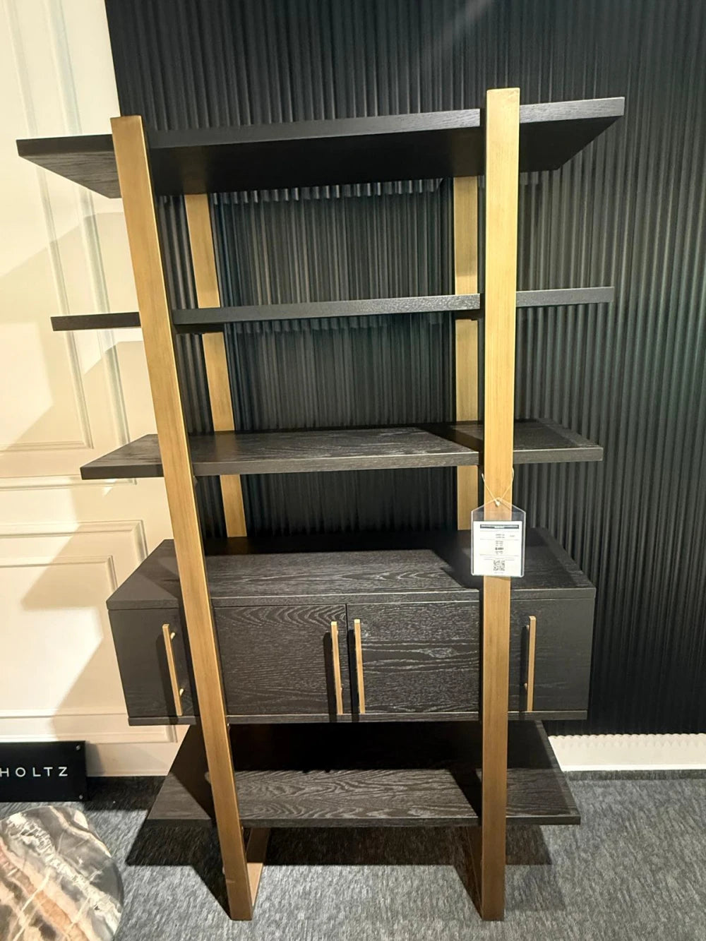 Biblioteca din Metal si Furnir de stejar Bronz/Negru L116xH200cm Cambon Richmond Interiors