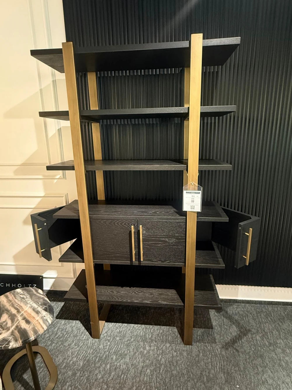 Biblioteca din Metal si Furnir de stejar Bronz/Negru L116xH200cm Cambon Richmond Interiors