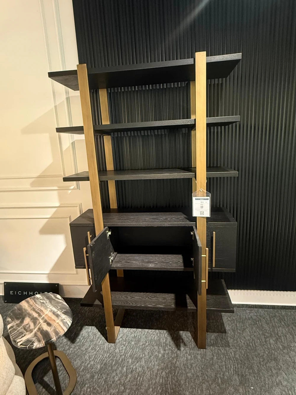 Biblioteca din Metal si Furnir de stejar Bronz/Negru L116xH200cm Cambon Richmond Interiors