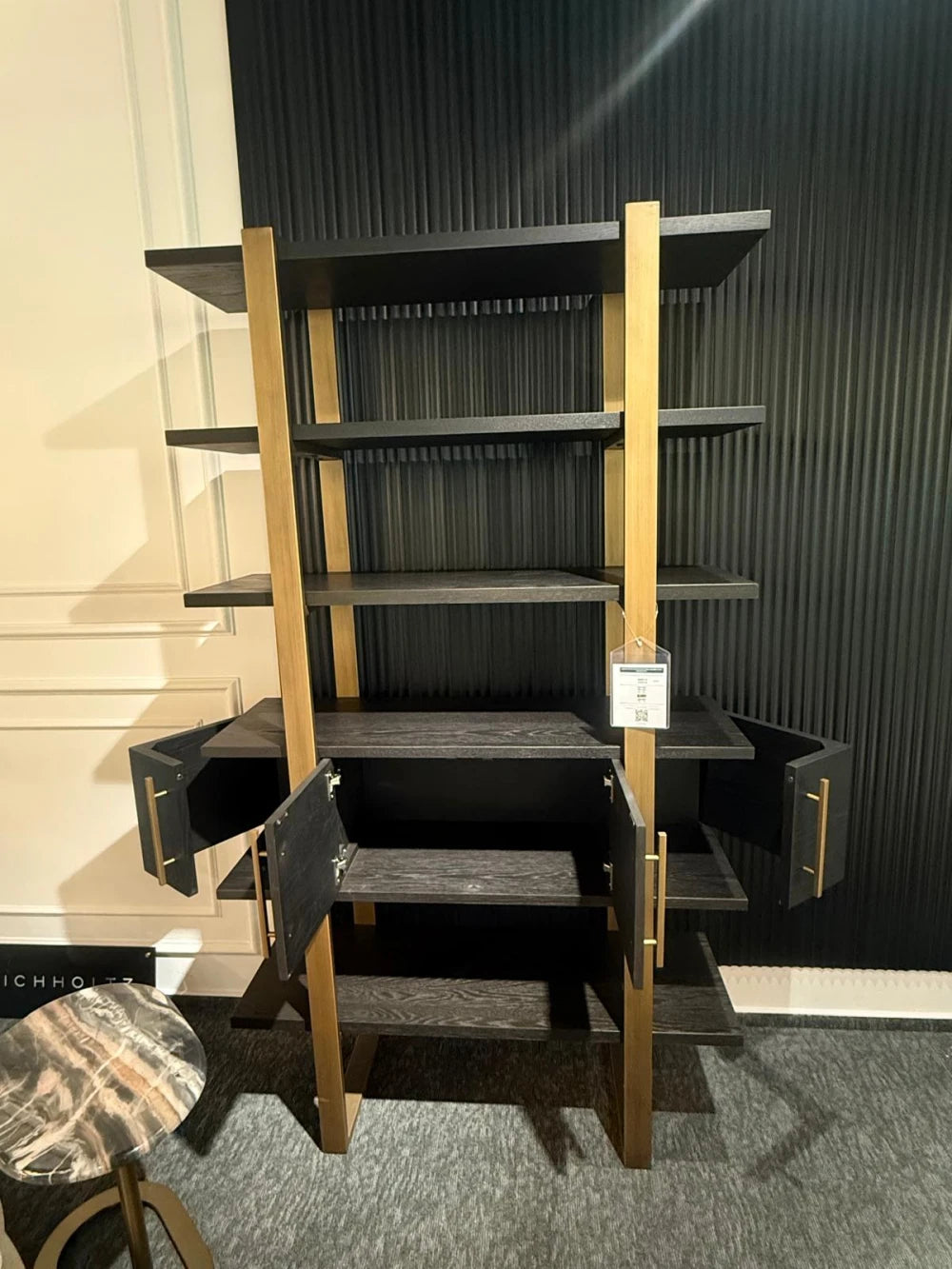 Biblioteca din Metal si Furnir de stejar Bronz/Negru L116xH200cm Cambon Richmond Interiors