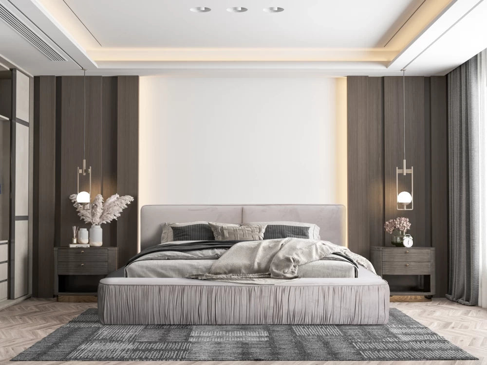 Pat 160x200cm tapitat cu Catifea Bej Naomi